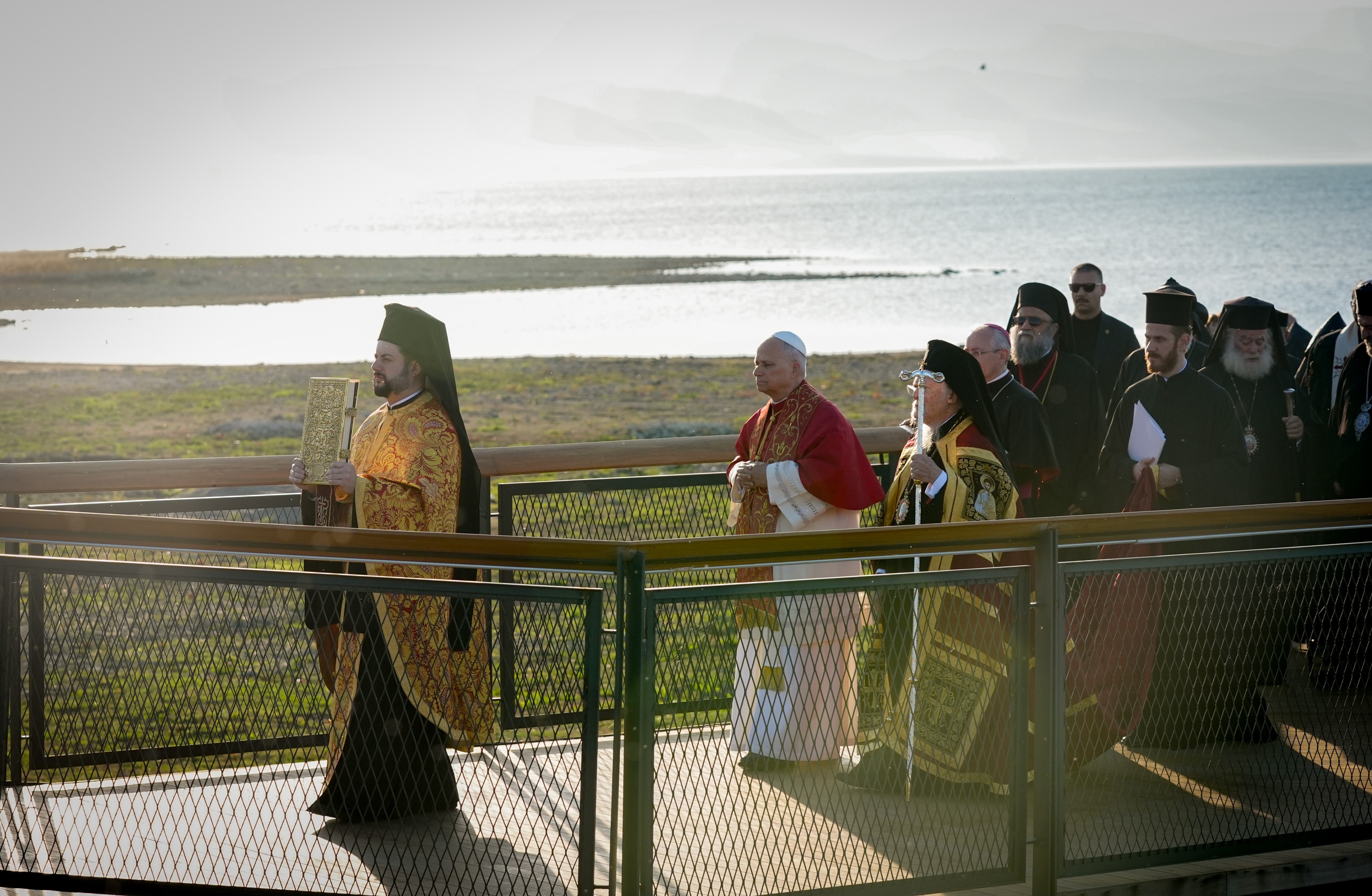 Pope Leo XIV attends a ceremony marking the 1700th anniversary of the First Council of Nicaea held in the ruins of submerged basilica, revealed in 2014 after water levels receded in Lake Iznik.